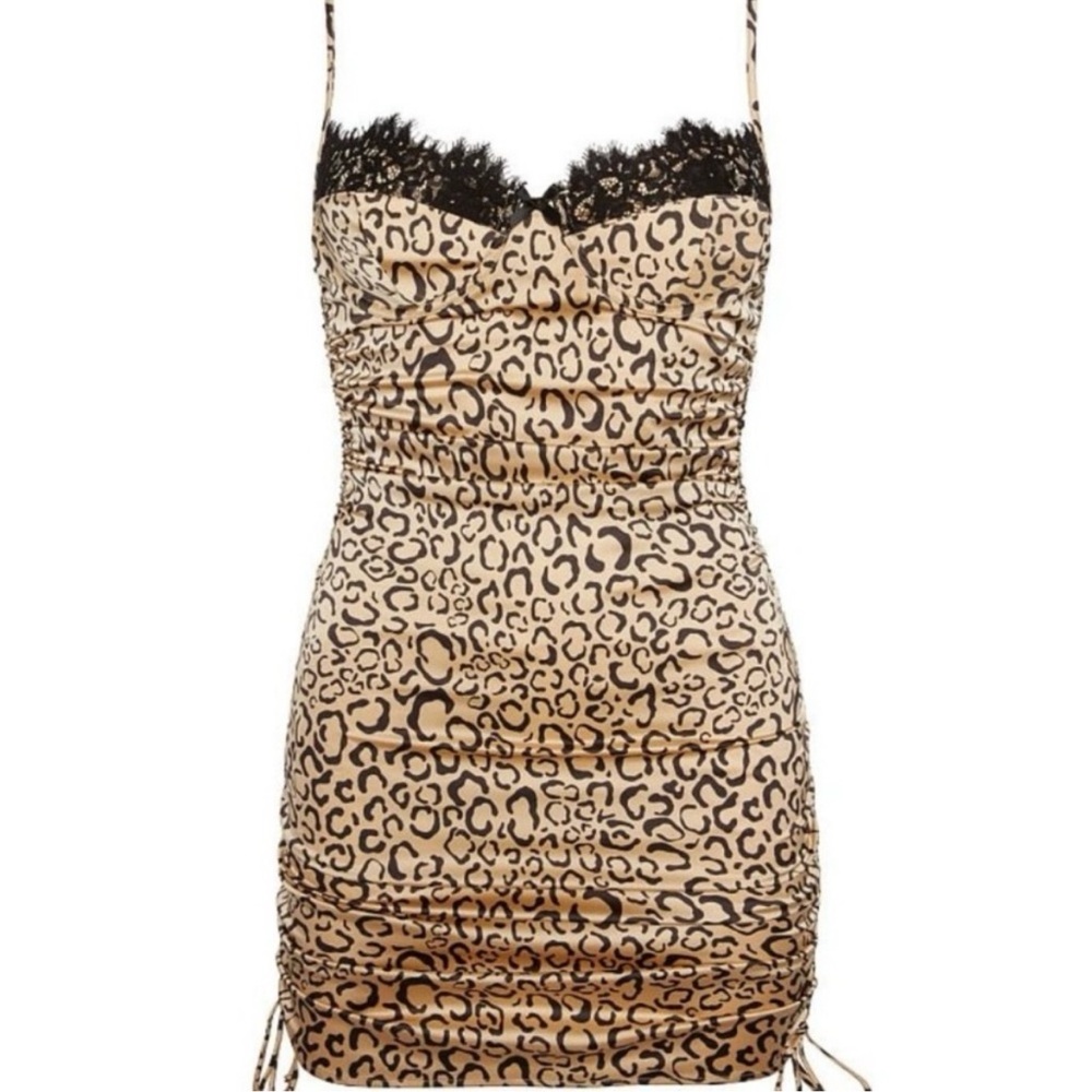 For Love and Lemons Frankie Leopard Print Lace Trim Mini Dress